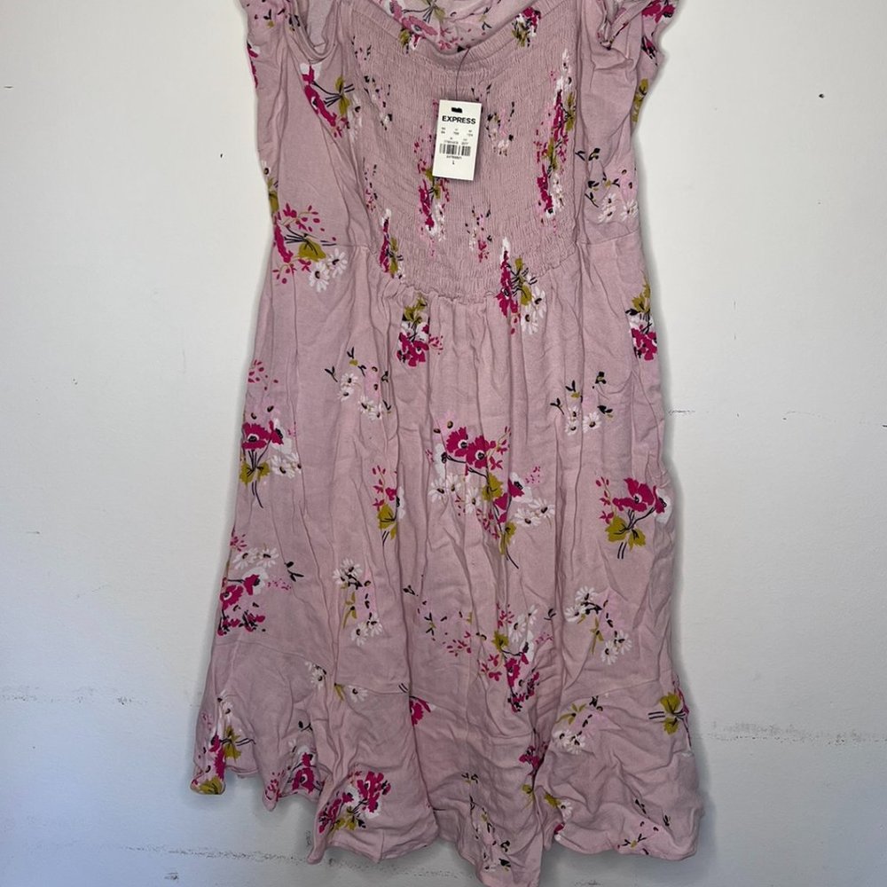 Express Dress Floral Print Spaghetti Strap Ties Elastic Back Panel Size L